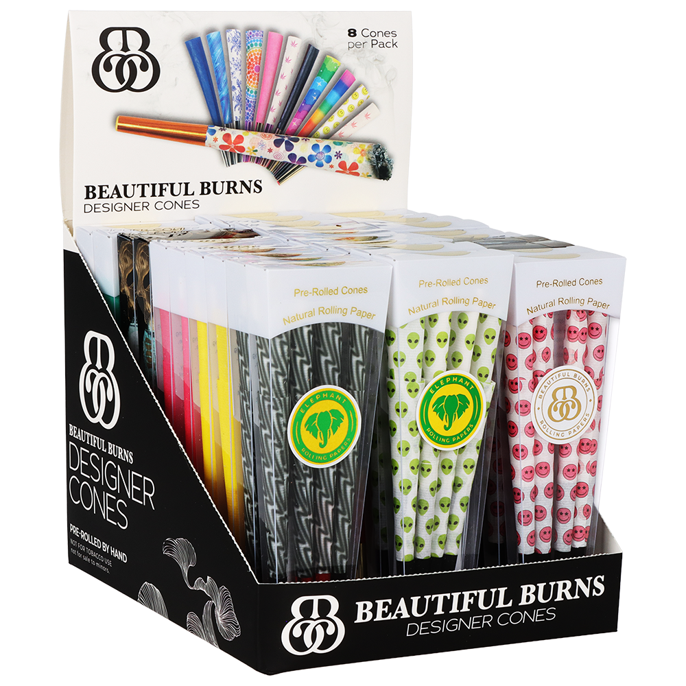 Beautiful Burns Designer Pre-Rolled Cones | Assorted Designs | 8pc | 30pk Display | 20pk Display