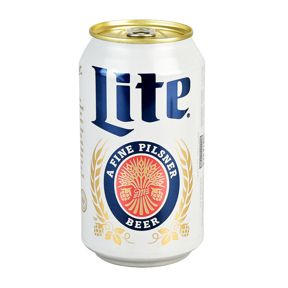 Miller Lite Beer Can Diversion Stash Safe, 12oz size, front view on white background