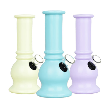 Bell Opaque Glass Mini Water Pipes in yellow, blue, and purple - 5.75 inch front view