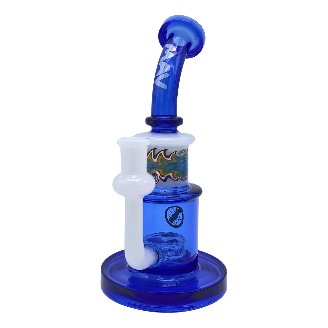 MAV Glass Birthday Cake Wig Wag Reversal Topping Dab Rig with Blue Accents - Front View
