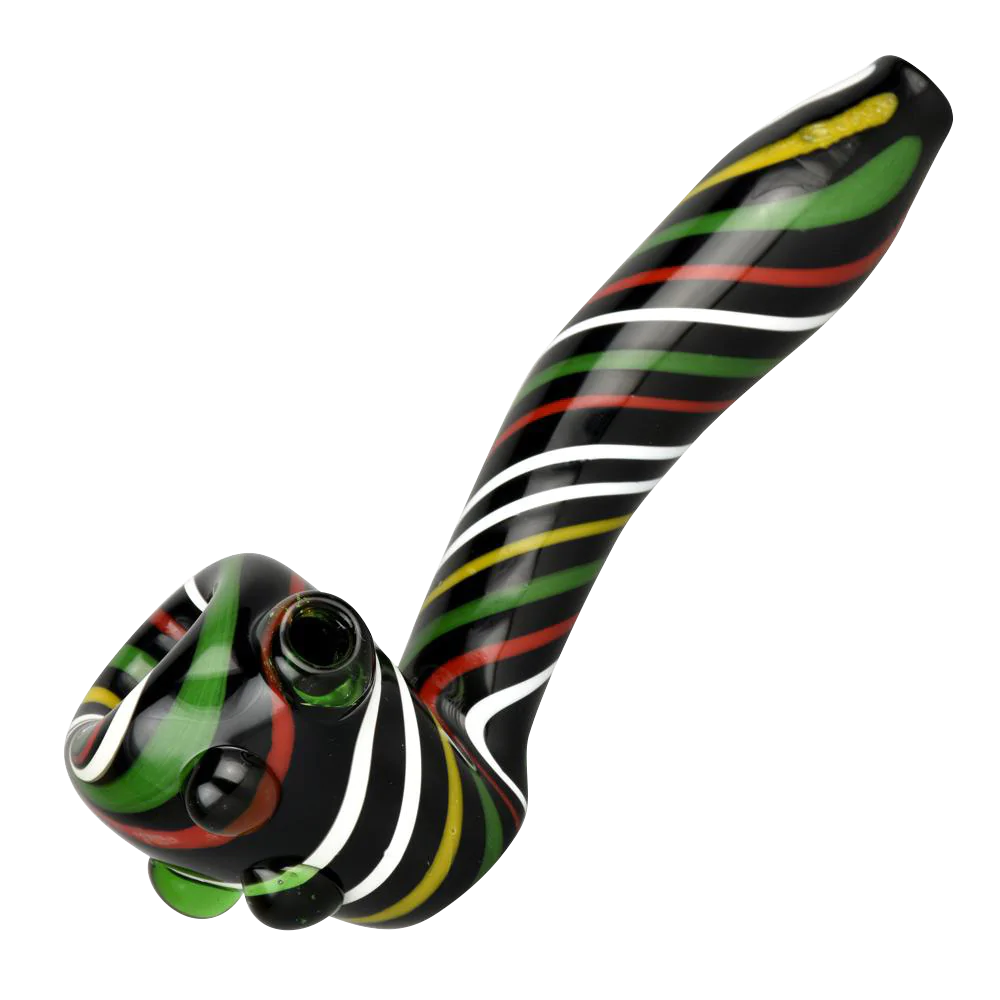 Black Rasta Candy Cane Swirl Hand Pipe, 5.5" Borosilicate Glass, for Dry Herbs