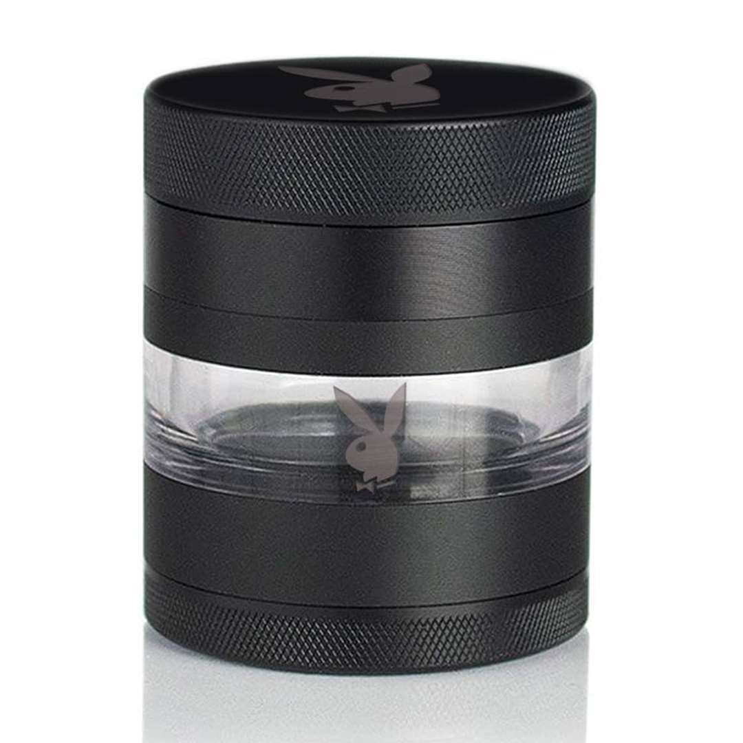 RYOT x Playboy Anodized Aluminum 4-piece Grinder with Glass Jar and Diamond Teeth, Front View