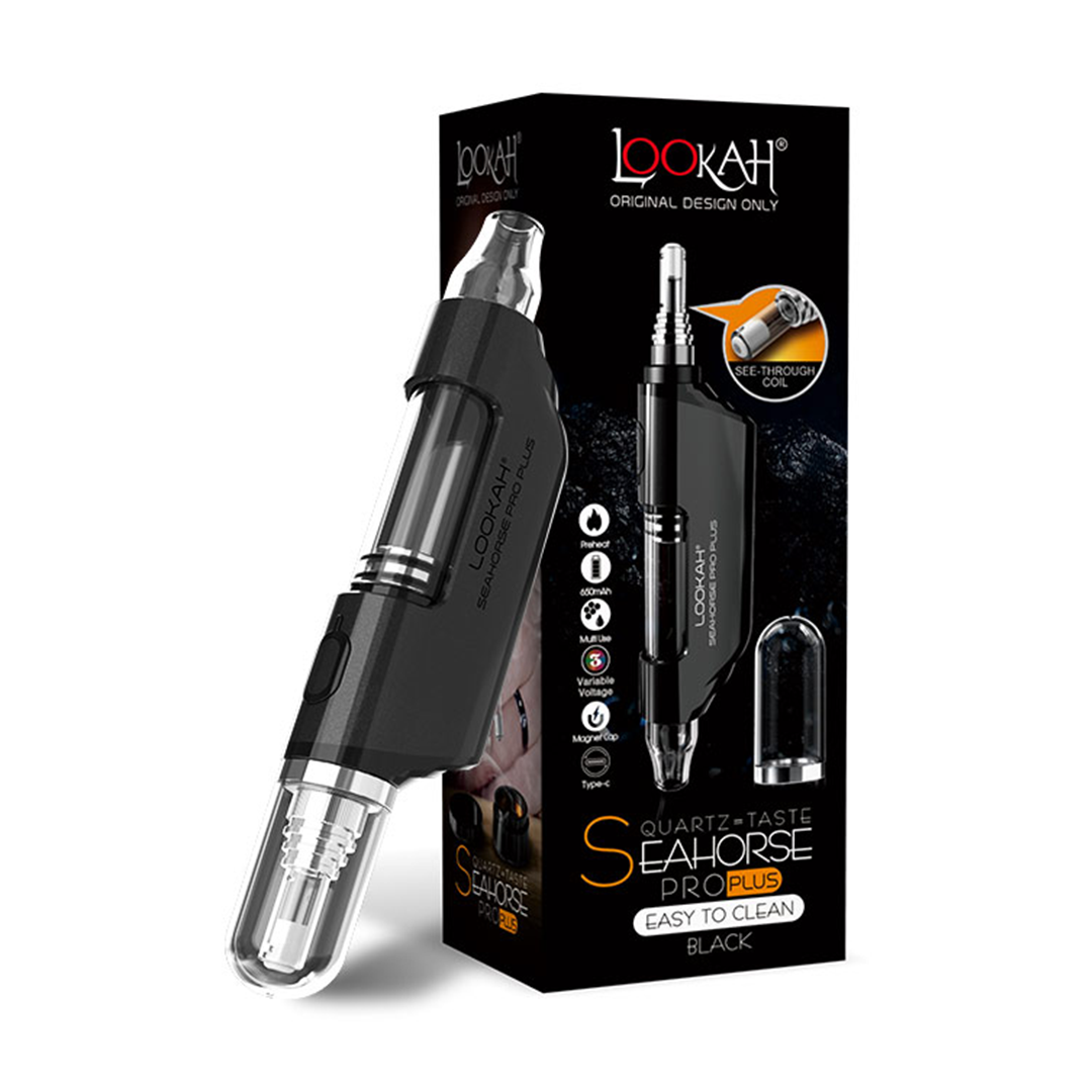 Lookah Seahorse Pro Plus Vaporizer in Black with Quartz Coil Technology, Front View