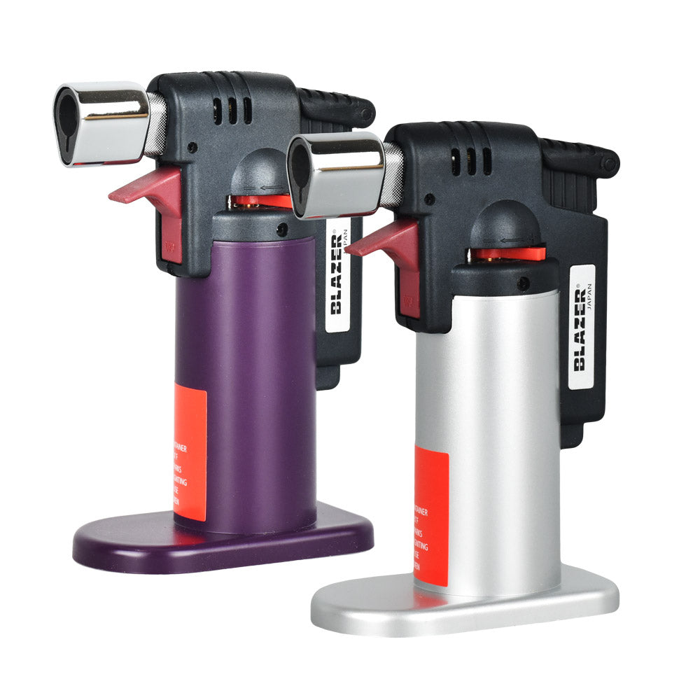 Blazer Firefox Torch Lighters in purple and silver, compact design, ideal for dab rigs, side view