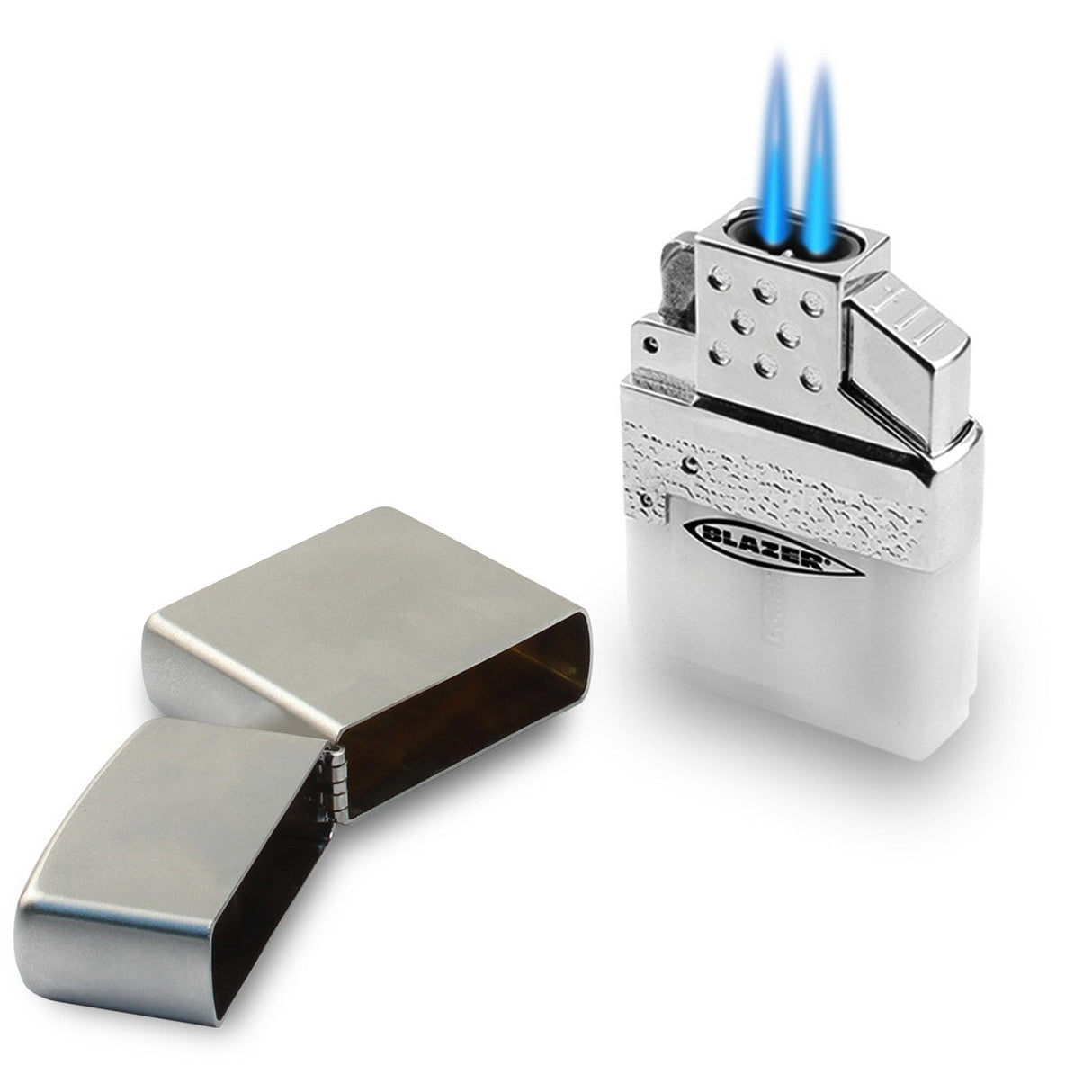 Blazer Top-Z Dual Torch Flame Lighter Insert with double blue flames, front view on white background
