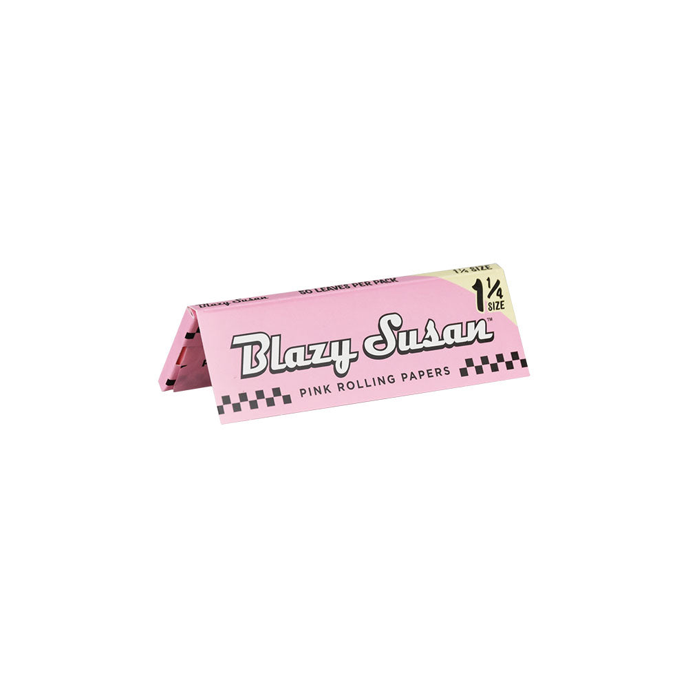 Blazy Susan Pink Rolling Papers pack, 50pc display, standard size for dry herbs, front view on white