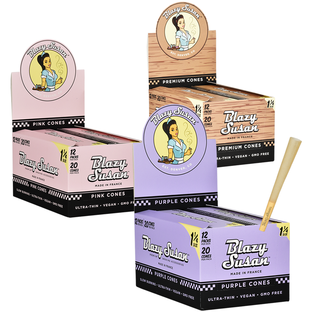 Blazy Susan Pre-Rolled Cones | 1 1/4 | 20pc Slide Box | 12pk Display