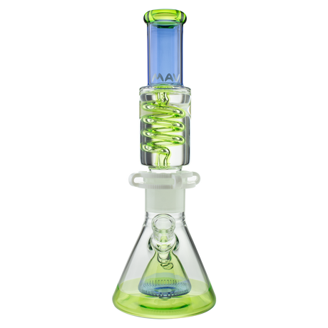 MAV Glass Blue and Ooze Pyramid Beaker with Freezable Coil, Front View on White Background