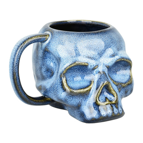 Blue Glazed Ceramic Skull Mug, 15oz - Novelty Home Decor Front View