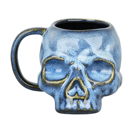 Front view of Blue Glazed Skull Ceramic Mug, 15oz - Unique Novelty Home Decor