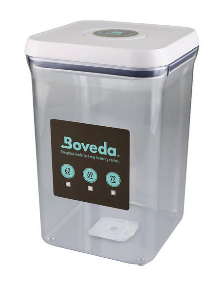 Boveda Display Container front view, clear for 4g/8g packs, for maintaining herb freshness