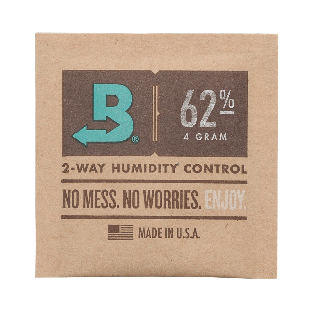 Boveda 62% 4 Gram Humidity Control Pack Front View on Seamless White Background