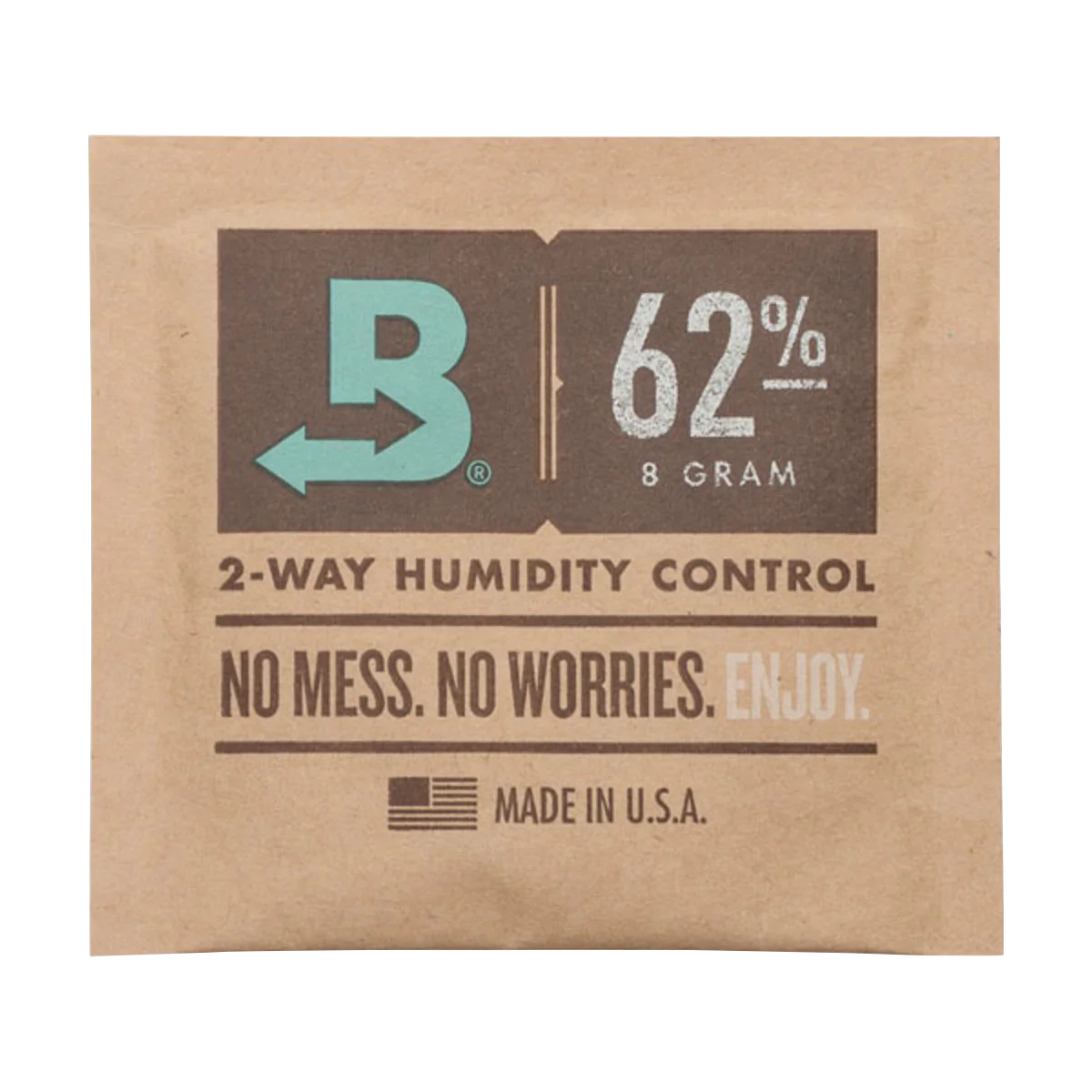 Boveda 62% Humidity Control Pack 8g front view for maintaining dry herbs freshness