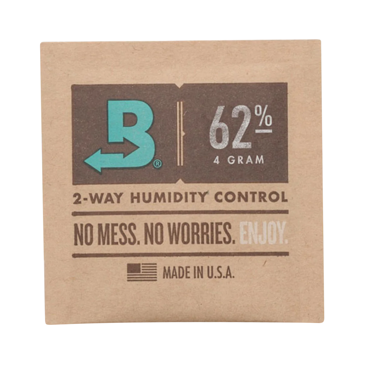 Boveda 62% Humidity Control Pack front view, maintains optimal moisture for dry herbs