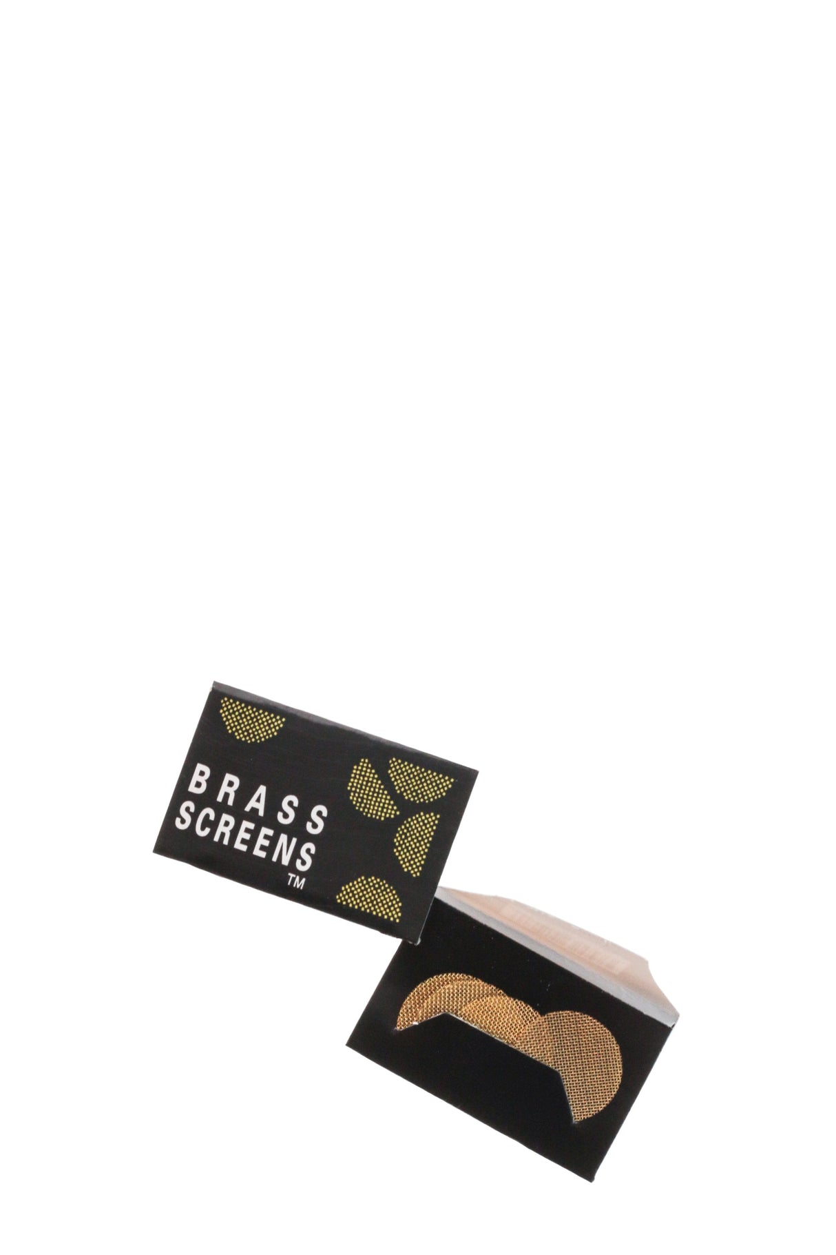 Thick Ass Glass Brass Screen pack for pipes, #60 mesh, on white background