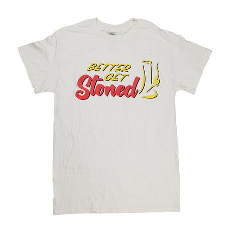 Brisco Brands white cotton 'Better Get Stoned' T-shirt front view on a seamless background
