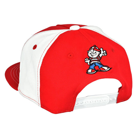 Brisco Brands Dubble Bubble themed red and white snapback hat with embroidered front design