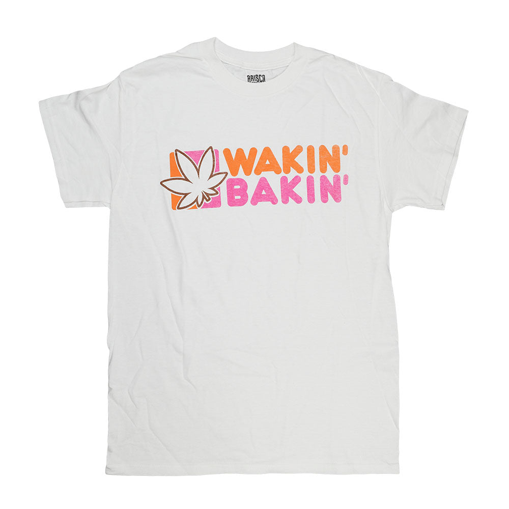 Brisco Brands Wakin' Bakin' T-Shirt in white cotton, front view on a seamless background