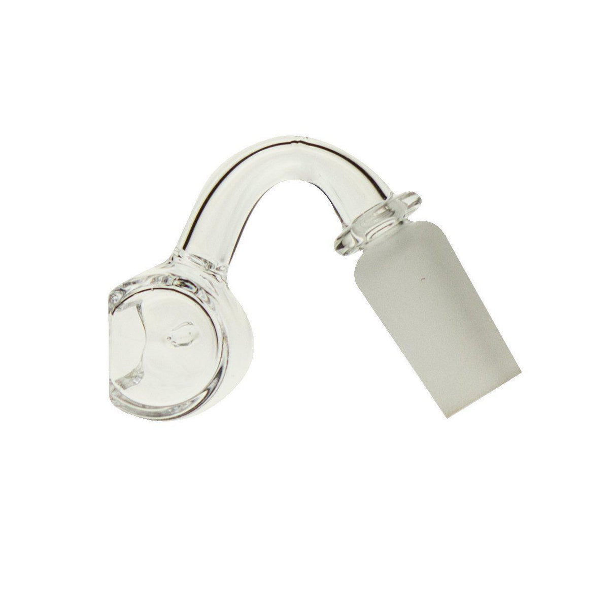 Clear Bulldozer Scoop Quartz Banger for Dab Rigs, 90 Degree Joint, Side View on White Background