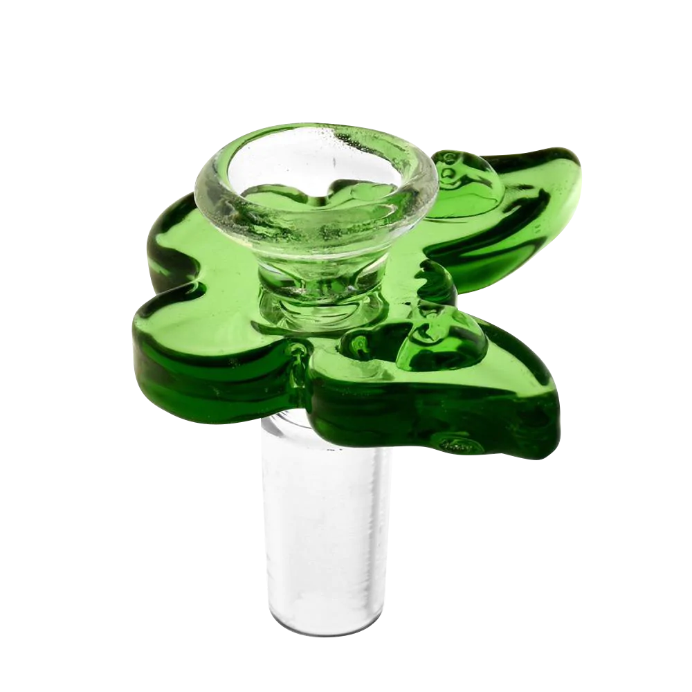 Green Butterfly Herb Slide Bowl for Bongs, Glass on Glass Joint, 14mm Male