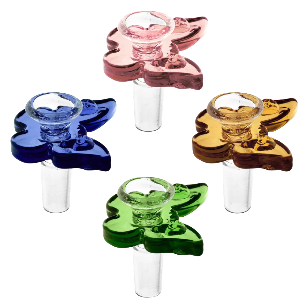 Colorful Butterfly Herb Slide Bowls in Borosilicate Glass, Front View, for 14mm and 18mm Joints