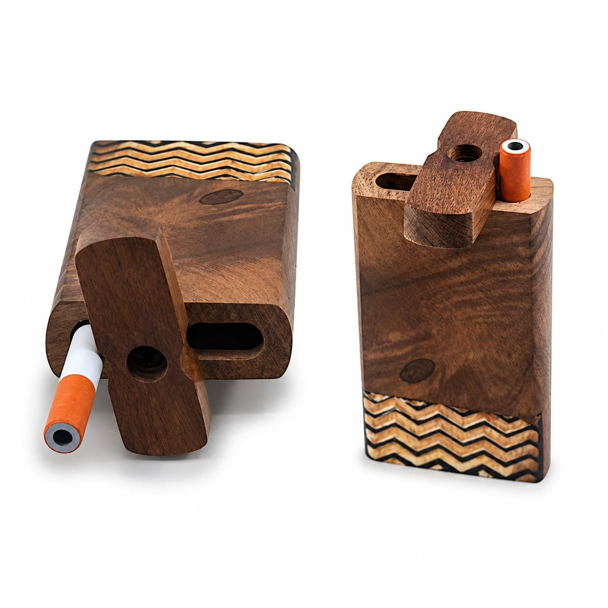 Handmade Wooden Wave Pattern Dugout w/ One Hitter: The Only Smoking Accessory You'll Ever Need