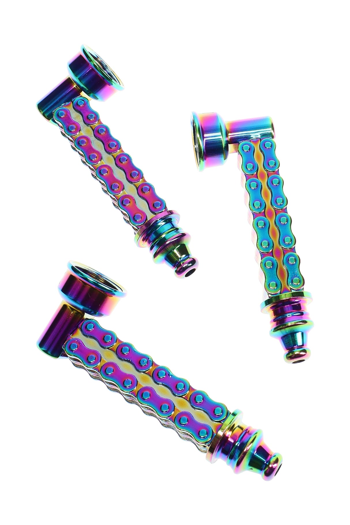 Rainbow Bike-Chain Metal Hand Pipe “Link Up” – 3¼″ – 5 Screens