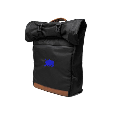 Cali Crusher Backpack Roll Up in Black/Blue with Smell-Proof Silicone Material, Front View