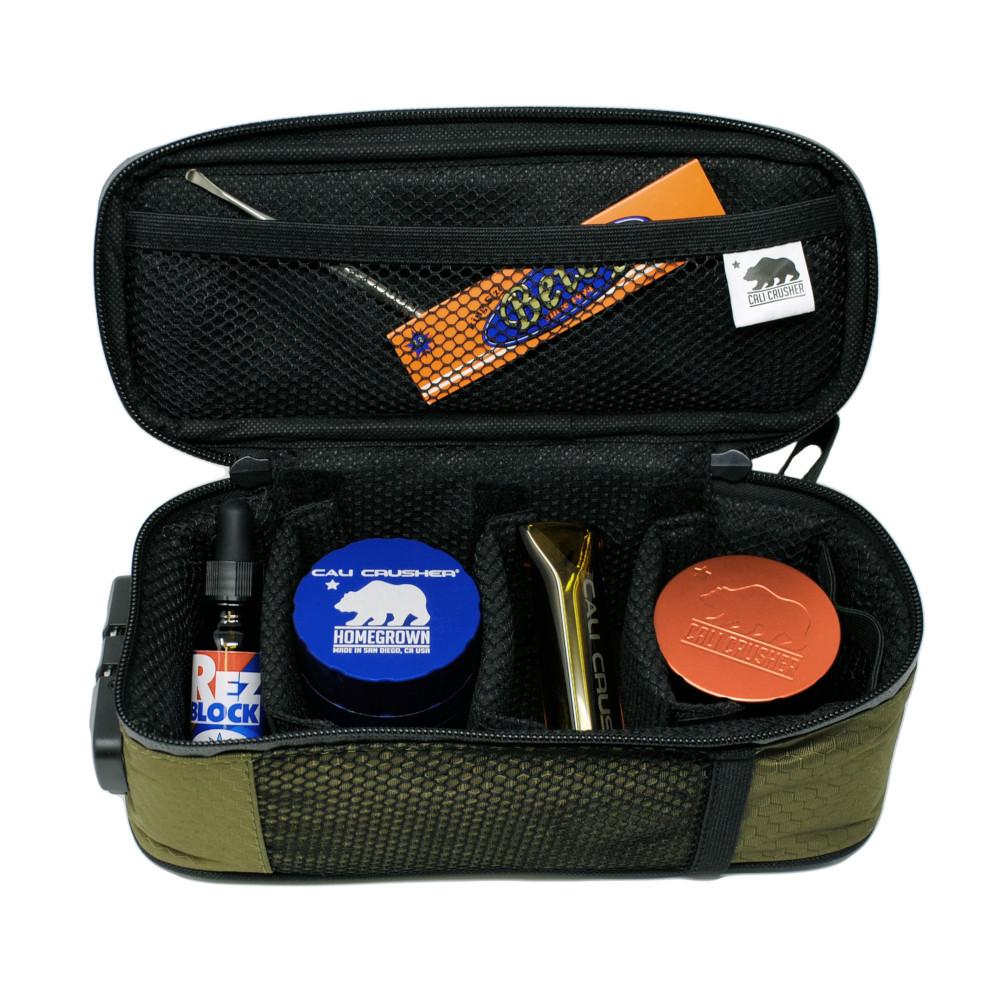 Cali Crusher Medium Locking Soft Case open view with compartments for storage