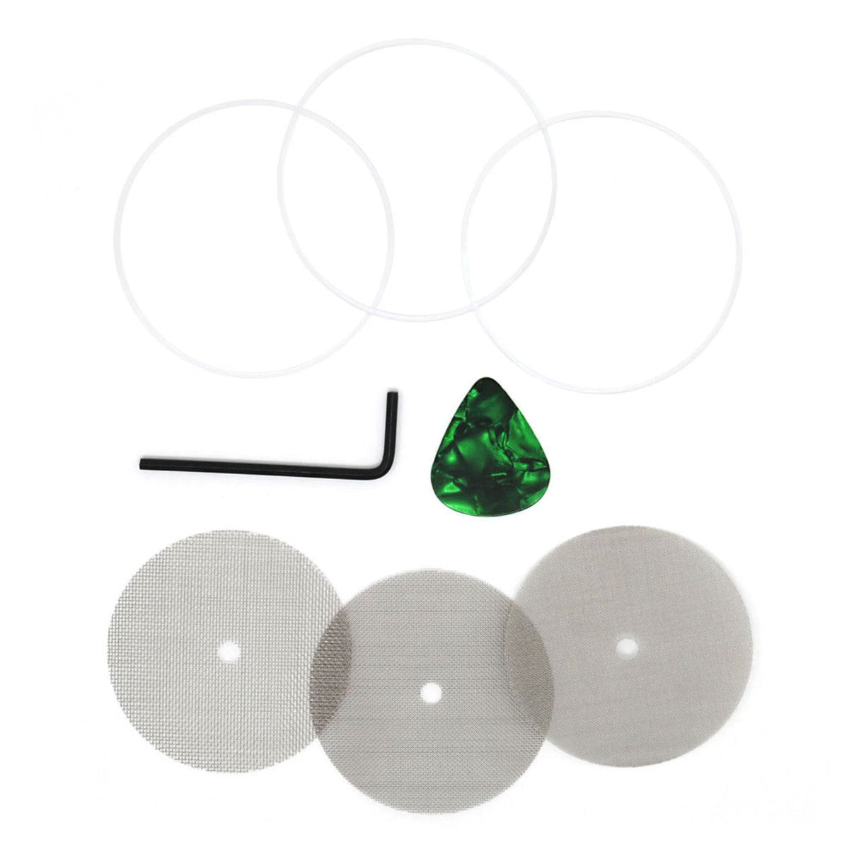 Cali Crusher Screen Replacement Kit with three steel screens, O-rings, and a hex key