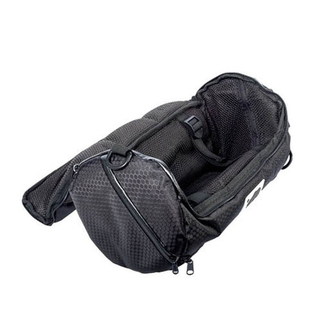 Cali Crusher Cali Duffle 12" Standard in black, side angle view, featuring discreet smell-proof storage
