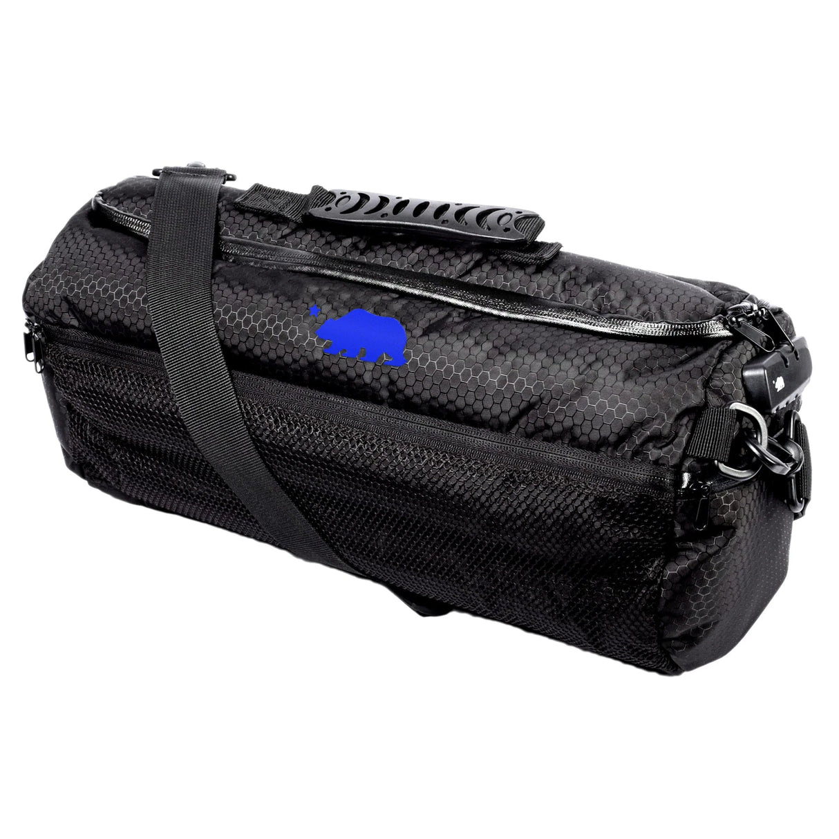 Cali Crusher Cali Duffle 16" Standard in Black/Blue, side view on a white background