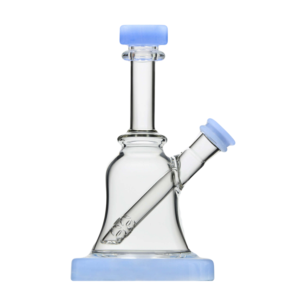Calibear Bell Rig - Clear Glass with Blue Accents - Front View - Portable Beaker Design