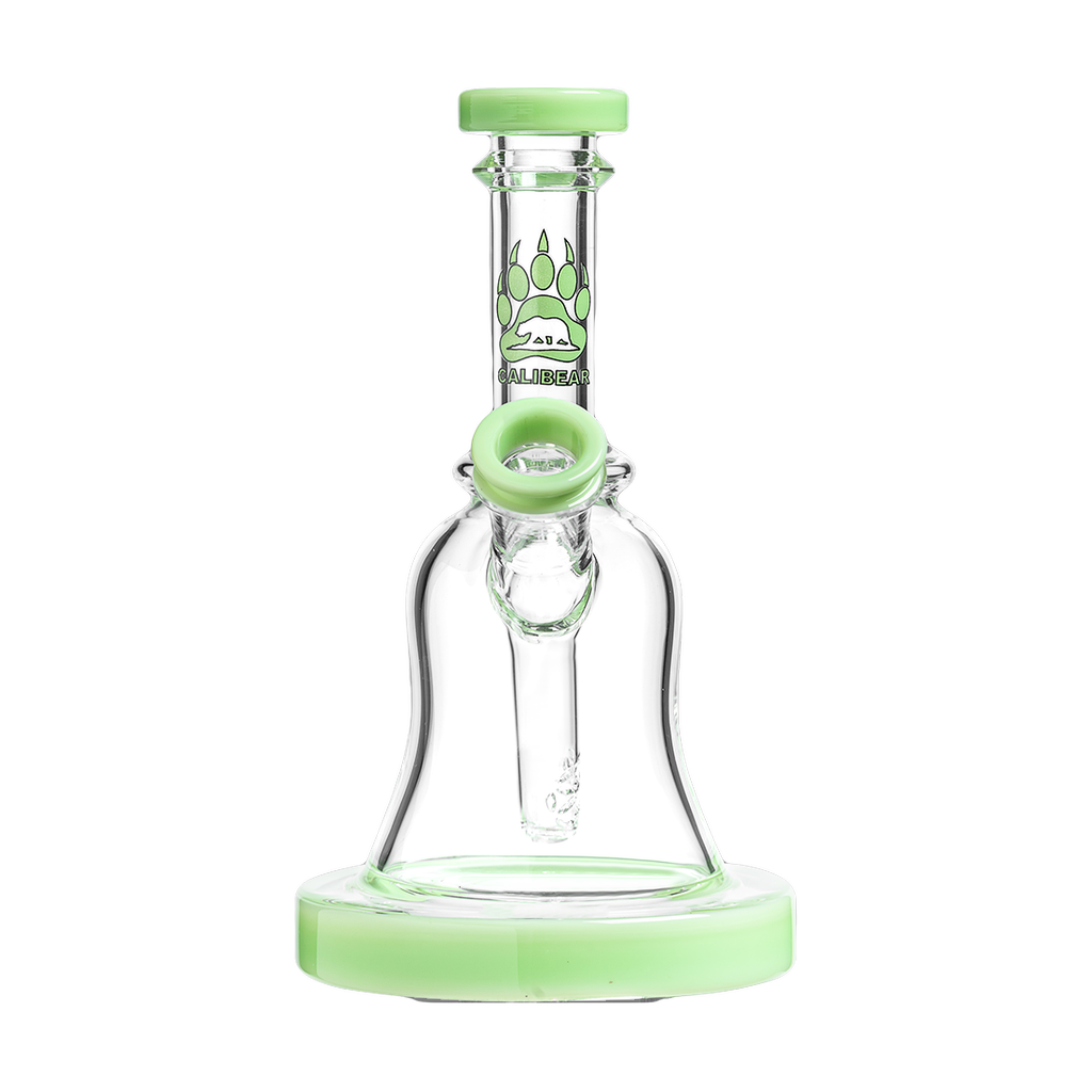 Calibear Bell Rig in Clear and Green Borosilicate Glass, Compact Beaker Design, Front View