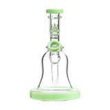 Calibear Bell Rig in Clear and Green Borosilicate Glass, Compact Beaker Design, Front View