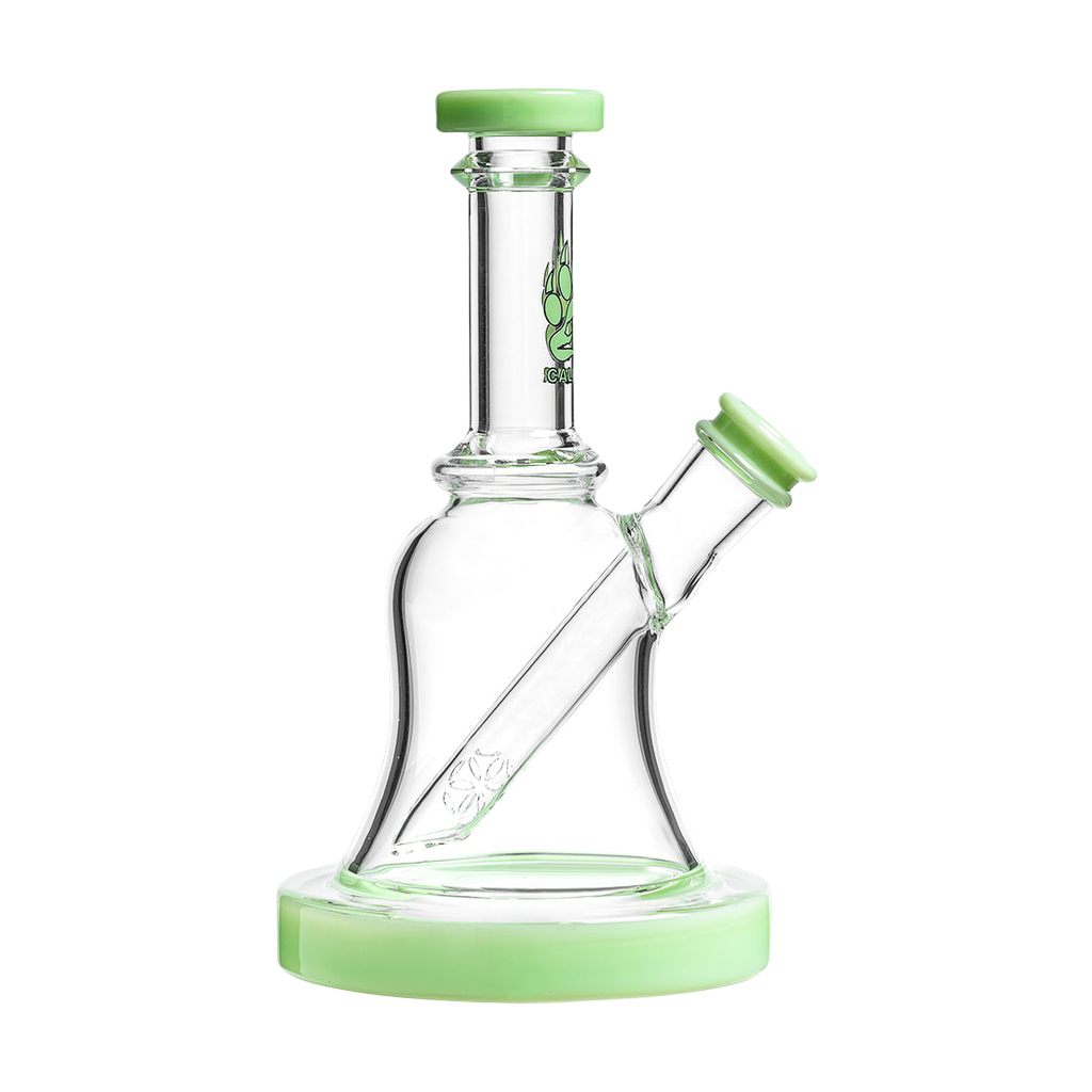 Calibear Bell Rig in Milk Green, compact 6" borosilicate glass dab rig with beaker design, front view