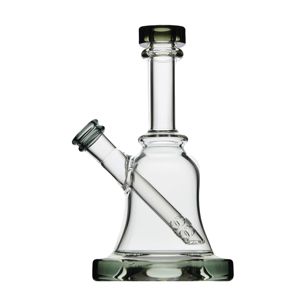 Calibear Bell Rig dab rig in transparent black, front view on a white background, compact beaker design, 14mm joint