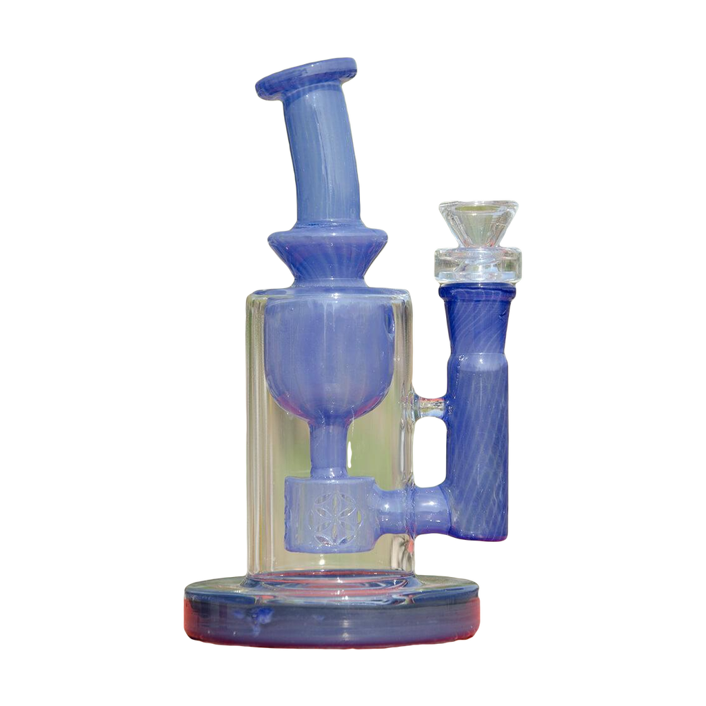 Calibear Colored Torus Recycler Bong in Purple with Quartz Bowl, 8" Tall - Front View