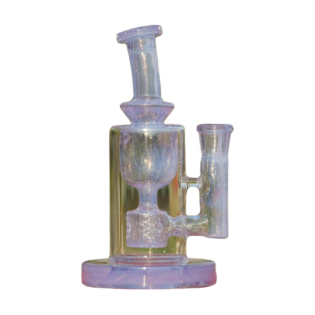 Calibear Colored Torus Recycler Bong in Purple and Clear Quartz, Front View on Natural Background