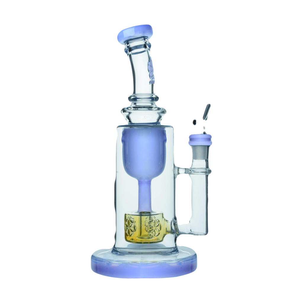 Calibear Colored Torus Bong in Milky Blue with Recycler Design and Quartz Bowl - Front View
