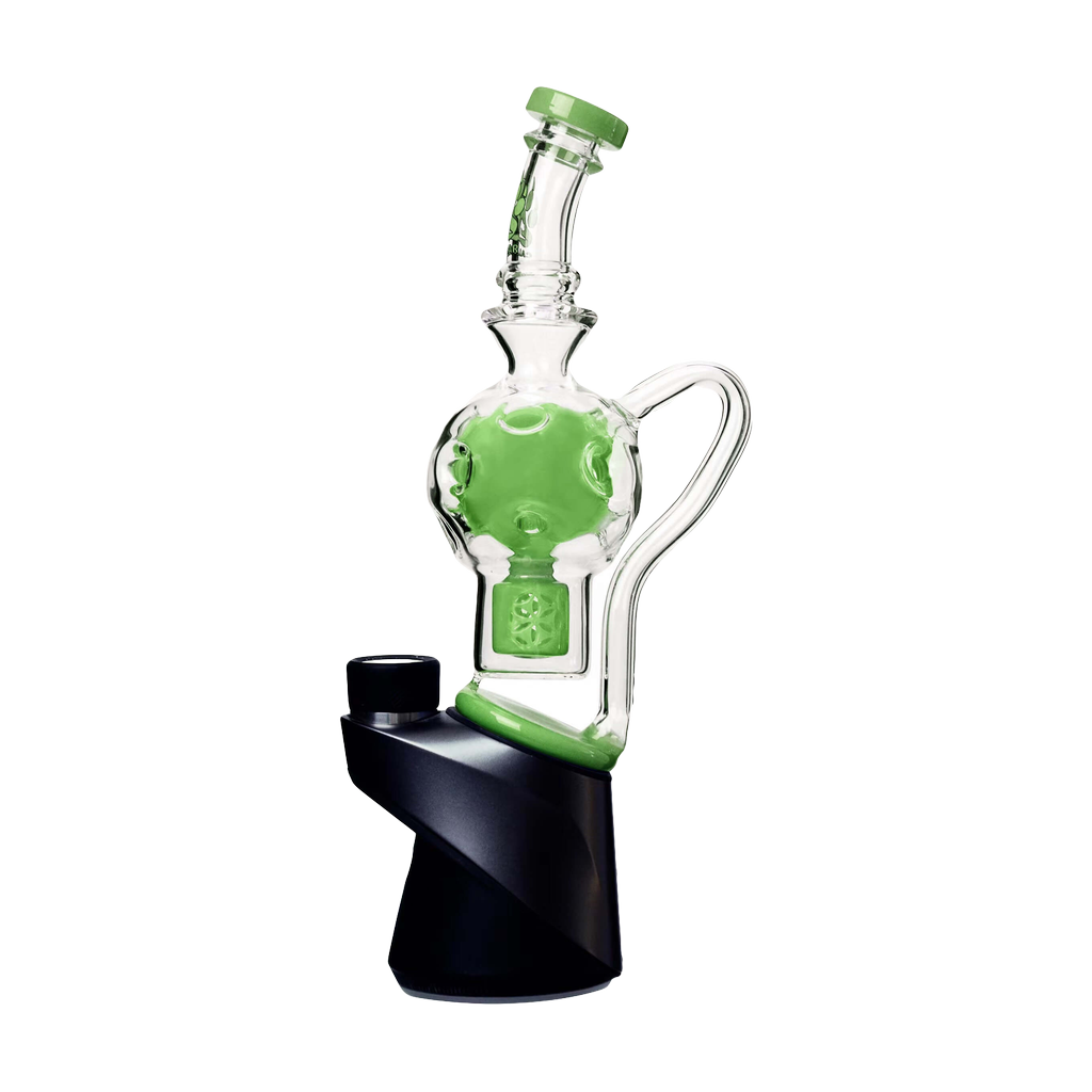 Calibear Exosphere Puffco Peak Glass Top in green, side view on white background, for vaporizer customization