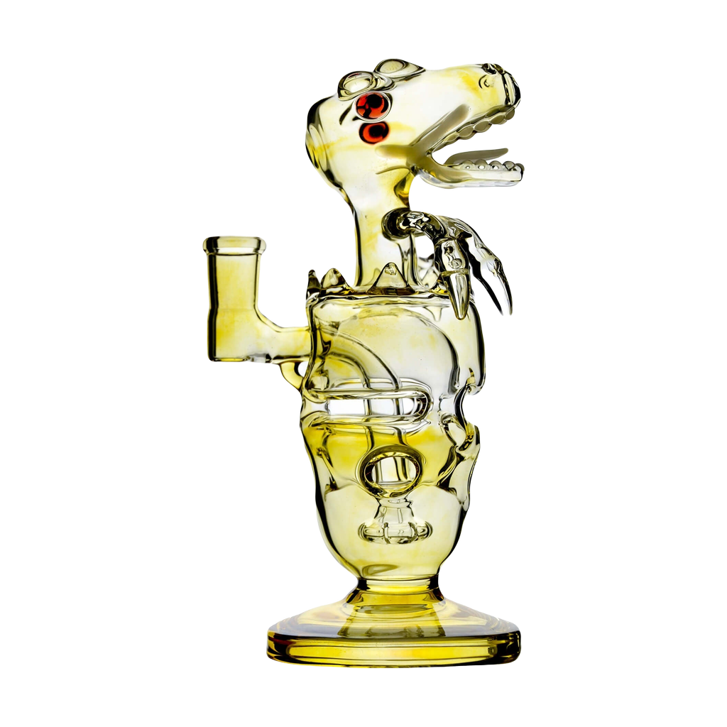 Calibear Fab Dino Dab Rig in green color, beaker design, 8" height, 14mm joint, front view