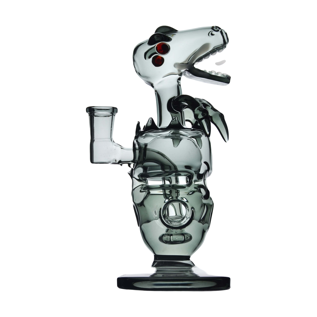 Calibear Fab Dino Dab Rig in Green, Beaker Design, 8" Tall with Quartz Banger - Front View