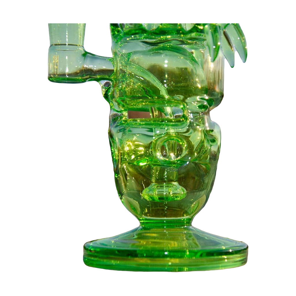 Calibear Fab Dino 8" Green Rig with Showerhead Perc, Side View on Outdoor Surface