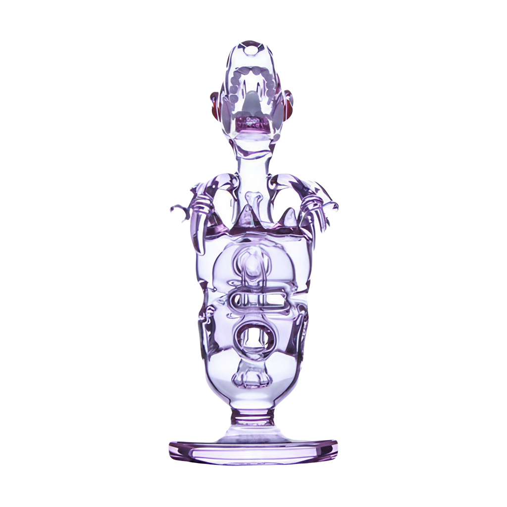 Calibear Fab Dino Dab Rig in Green with Beaker Design, 8" Tall, 14mm Quartz Joint - Front View