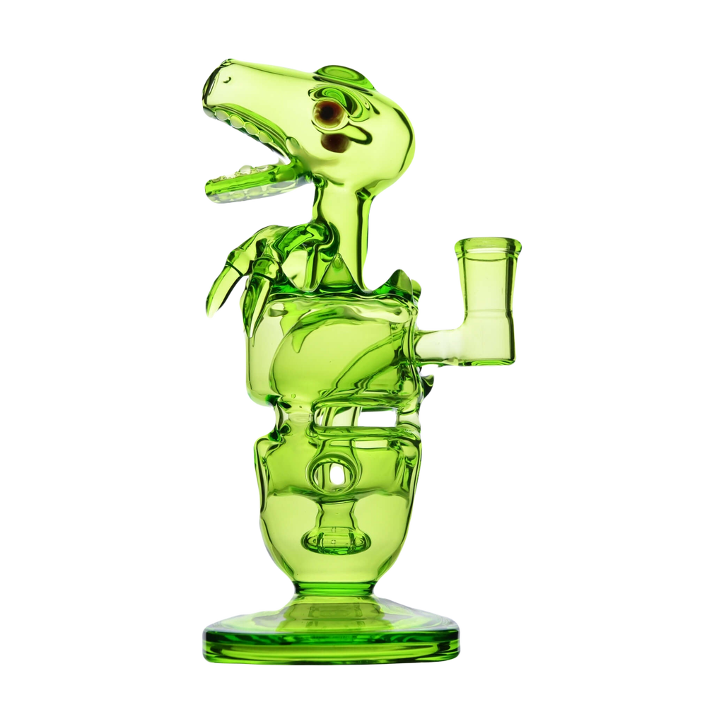 Calibear Fab Dino Dab Rig in Lime Green with Beaker Design, 8" Height, and Quartz Material
