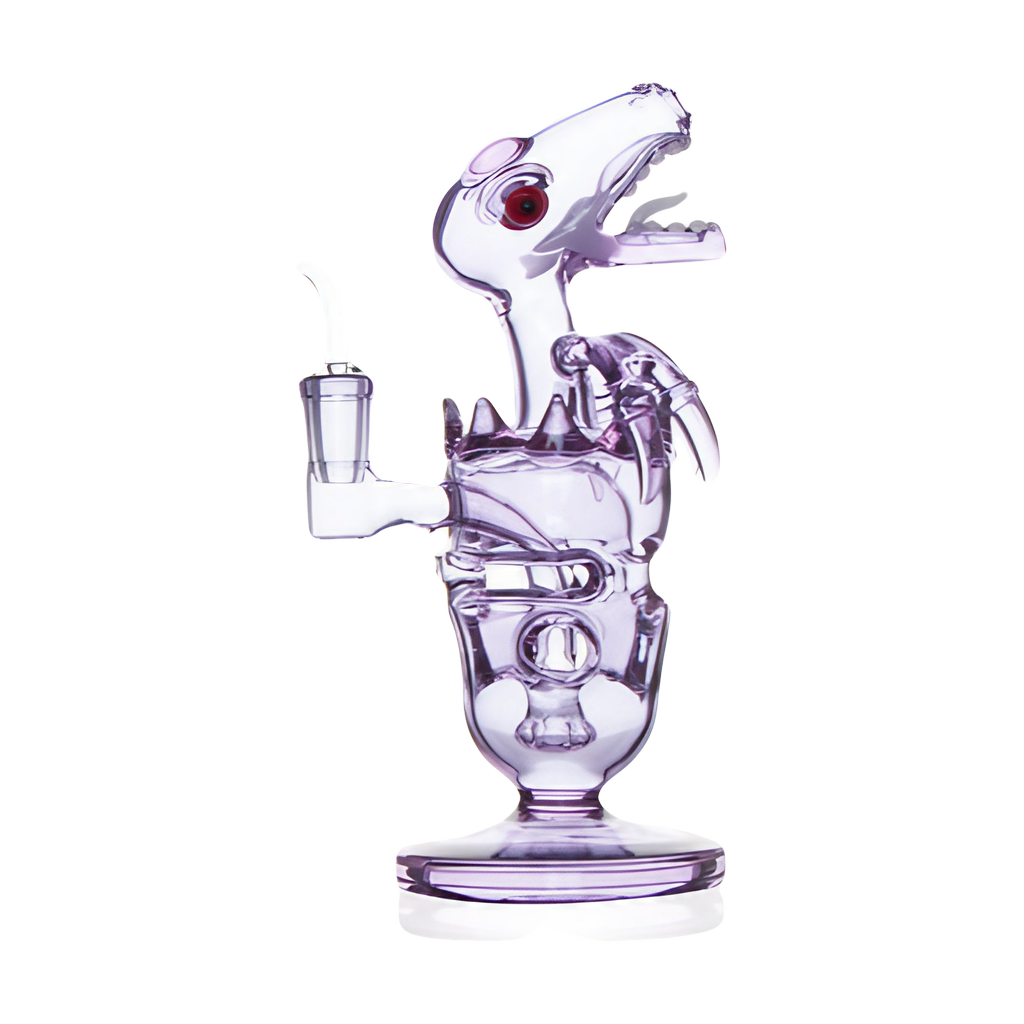 Calibear Fab Dino Dab Rig in Purple - Side View with Quartz Banger