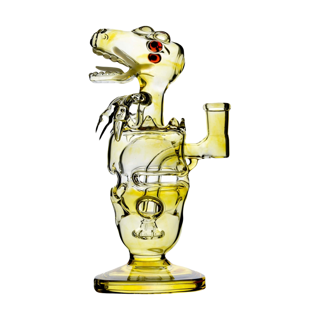 Calibear Fab Dino Dab Rig in Silver Fuming with Beaker Design and Quartz Material, Front View