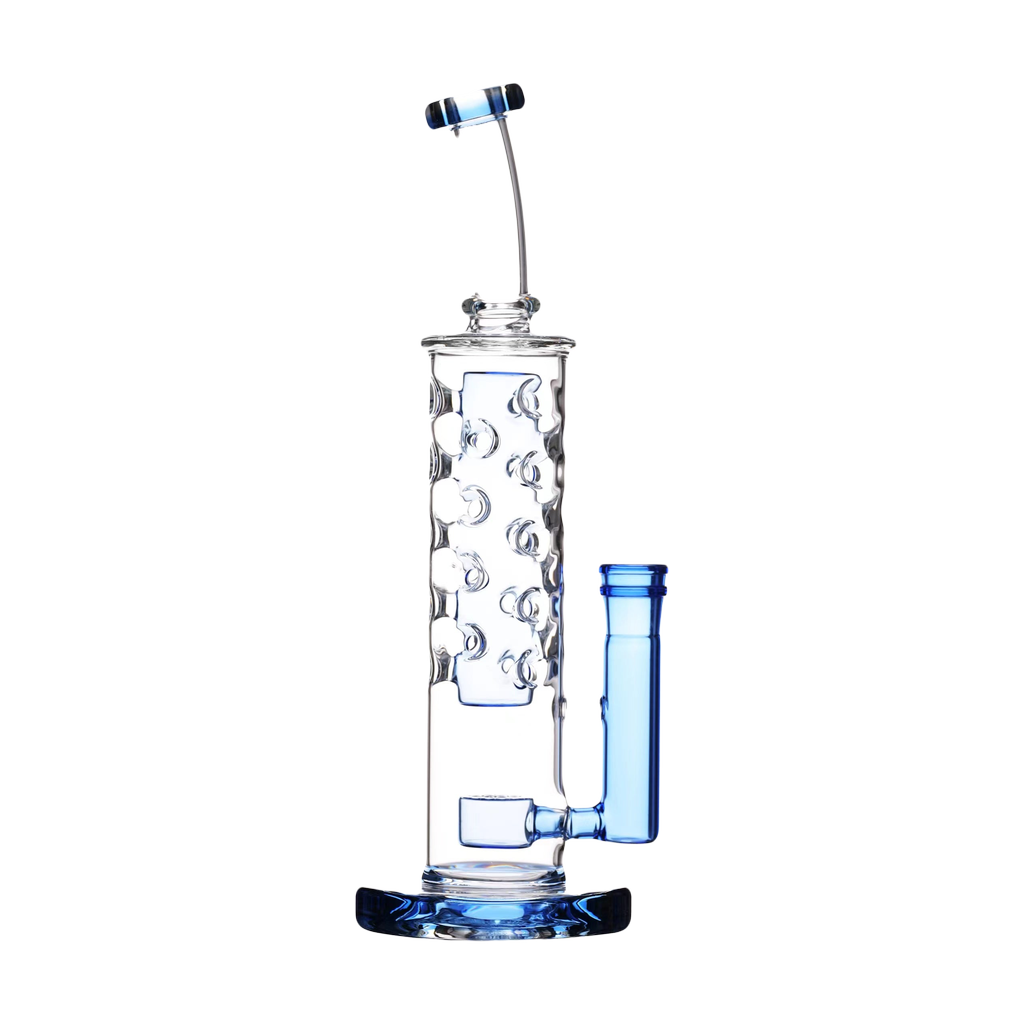Calibear Flower Straight Fab-v2 Bong with Bubble Design and 18-19mm Joint - Blue Variant