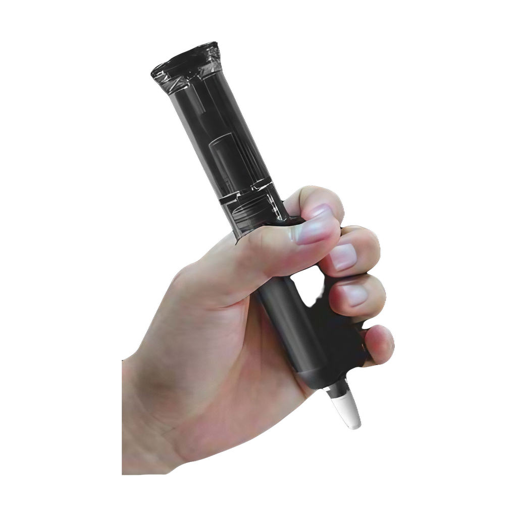 Calibear Giant Vape in black, showcasing e-nail design, battery power, for concentrates, with multiple views and diagram